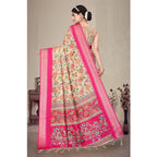 Women's Cotton Silk  Printed Saree With Unstitched Blouse 5.5Mtr (Pink)
