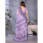 Women's Linen Cotton  Printed Saree With Unstitched Blouse 5.5Mtr (Purple)