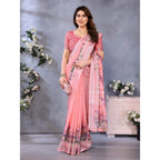 Women's Linen Cotton  Printed Saree With Unstitched Blouse 5.5Mtr (Peach)