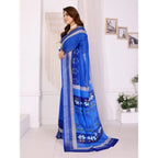 Women's Linen Cotton  Printed Saree With Unstitched Blouse 5.5Mtr (Blue)