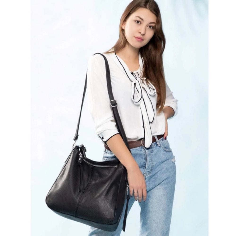 Women's PU Leather Zipper Handbag (Black)