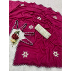 Women's Chiffon Butti Dotted Saree With Unstitched Blouse 5.5Mtr (Pink)