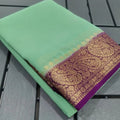 Women's Crepe Chit Pallu Solid Saree With Unstitched Blouse 5.5Mtr (Light Green)
