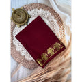 Women's Crepe Chit Pallu Solid Saree With Unstitched Blouse 5.5Mtr (Maroon)
