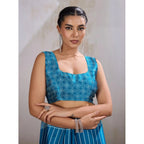 Women's Satin Crepe Printed Saree With Unstitched Blouse 5.5Mtr (Rama Blue)