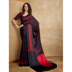 Women's Satin Crepe Printed Saree With Unstitched Blouse 5.5Mtr (Black)