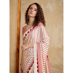 Women's Satin Crepe Printed Saree With Unstitched Blouse 5.5Mtr (Off White)