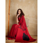 Women's Satin Crepe Printed Saree With Unstitched Blouse 5.5Mtr (Red)