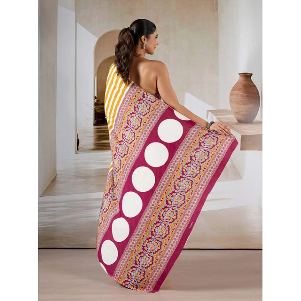 Women's Satin Crepe Printed Saree With Unstitched Blouse 5.5Mtr (Mustard)