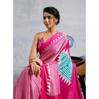 Women's Satin Crepe Printed Saree With Unstitched Blouse 5.5Mtr (Pink)