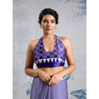 Women's Satin Crepe Printed Saree With Unstitched Blouse 5.5Mtr (Purple)