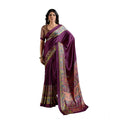 Women's Satin Crepe Printed Saree With Unstitched Blouse 5.5Mtr (Purple)