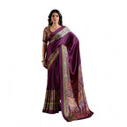Women's Satin Crepe Printed Saree With Unstitched Blouse 5.5Mtr (Purple)