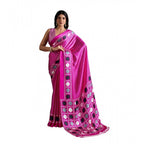 Women's Satin Crepe Printed Saree With Unstitched Blouse 5.5Mtr (Pink)