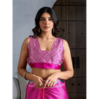 Women's Satin Crepe Printed Saree With Unstitched Blouse 5.5Mtr (Pink)