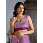 Women's Satin Crepe Printed Saree With Unstitched Blouse 5.5Mtr (Purple)