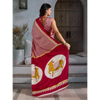 Women's Satin Crepe Printed Saree With Unstitched Blouse 5.5Mtr (Red)