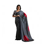 Women's Satin Crepe Printed Saree With Unstitched Blouse 5.5Mtr (Black)
