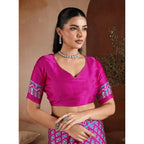 Women's Satin Crepe Printed Saree With Unstitched Blouse 5.5Mtr (Pink)
