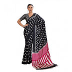 Women's Satin Crepe Printed Saree With Unstitched Blouse 5.5Mtr (Black)