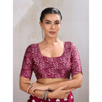 Women's Satin Crepe Printed Saree With Unstitched Blouse 5.5Mtr (Maroon)
