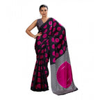 Women's Satin Crepe Printed Saree With Unstitched Blouse 5.5Mtr (Pink)