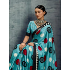 Women's Satin Crepe Printed Saree With Unstitched Blouse 5.5Mtr (Sky Blue)