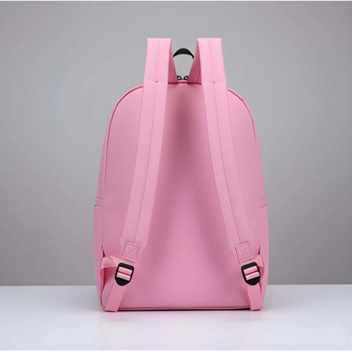 Unisex PU Leather Solid Medium Zipper Backpack (Pink)