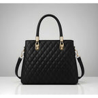 Women's PU Leather Solid Shoulder Zipper Handbag (Black)