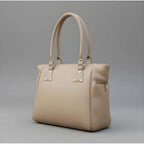 Women's PU Leather Solid Shoulder Zipper Handbag (Beige)