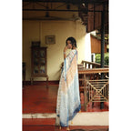 Women's Linen Printed Saree With Unstitched Blouse 5.5Mtr (White)
