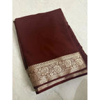 Women's Vichitra Silk Printed Saree With Unstitched Blouse 5.5Mtr (Brown)