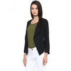 Women's Polyester Solid Long Sleeves Blazer (Black)