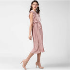 Women's Polyester Pleated Flutter Dress (Champagne Gold)