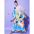 Women's Satin Colour Blocking Kaftan Dress (Multicolor)