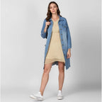 Women's Denim Washed Long Sleeves Jacket (Blue)
