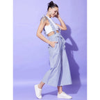 Women's Cotton Pinafore Shoulder Straps Jumpsuit (Light Blue)
