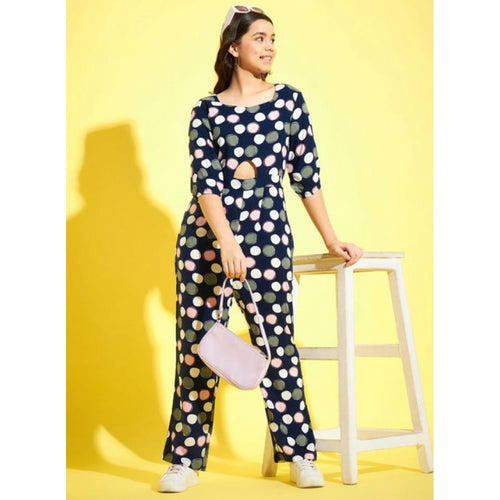 Girl's Cotton Polka 3-4th Sleeve Jumpsuit (Multicolor)
