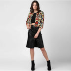 Women's Polyester Floral 3-4th Sleeves Shrug (Multicolor)