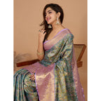 Women's Jacquard Saree With Unstitched Blouse 5.5Mtr (Multicolor)