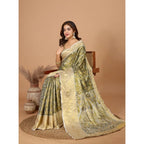 Women's Jacquard Saree With Unstitched Blouse 5.5Mtr (Olive)