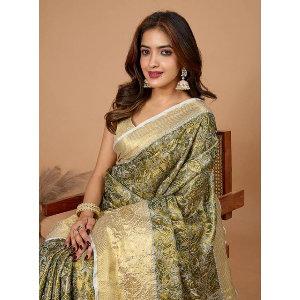Women's Jacquard Saree With Unstitched Blouse 5.5Mtr (Olive)