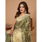 Women's Jacquard Saree With Unstitched Blouse 5.5Mtr (Olive)