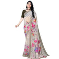 Women's Georgette Floral Printed Saree With Unstitched Blouse 5.5Mtr (Beige)