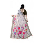 Women's Georgette Floral Printed Saree With Unstitched Blouse 5.5Mtr (Beige)