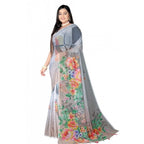 Women's Georgette Floral Printed Saree With Unstitched Blouse 5.5Mtr (Grey)