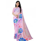 Women's Georgette Floral Printed Saree With Unstitched Blouse 5.5Mtr (Light Pink)