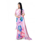 Women's Georgette Floral Printed Saree With Unstitched Blouse 5.5Mtr (Light Pink)
