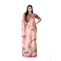 Women's Georgette Floral Printed Saree With Unstitched Blouse 5.5Mtr (Peach)