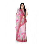 Women's Georgette Floral Printed Saree With Unstitched Blouse 5.5Mtr (Rose Pink)